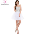 Grace Karin Fashion Girls Strapless Organza White Beaded Nude Short Cocktail Dresses CL3520-1